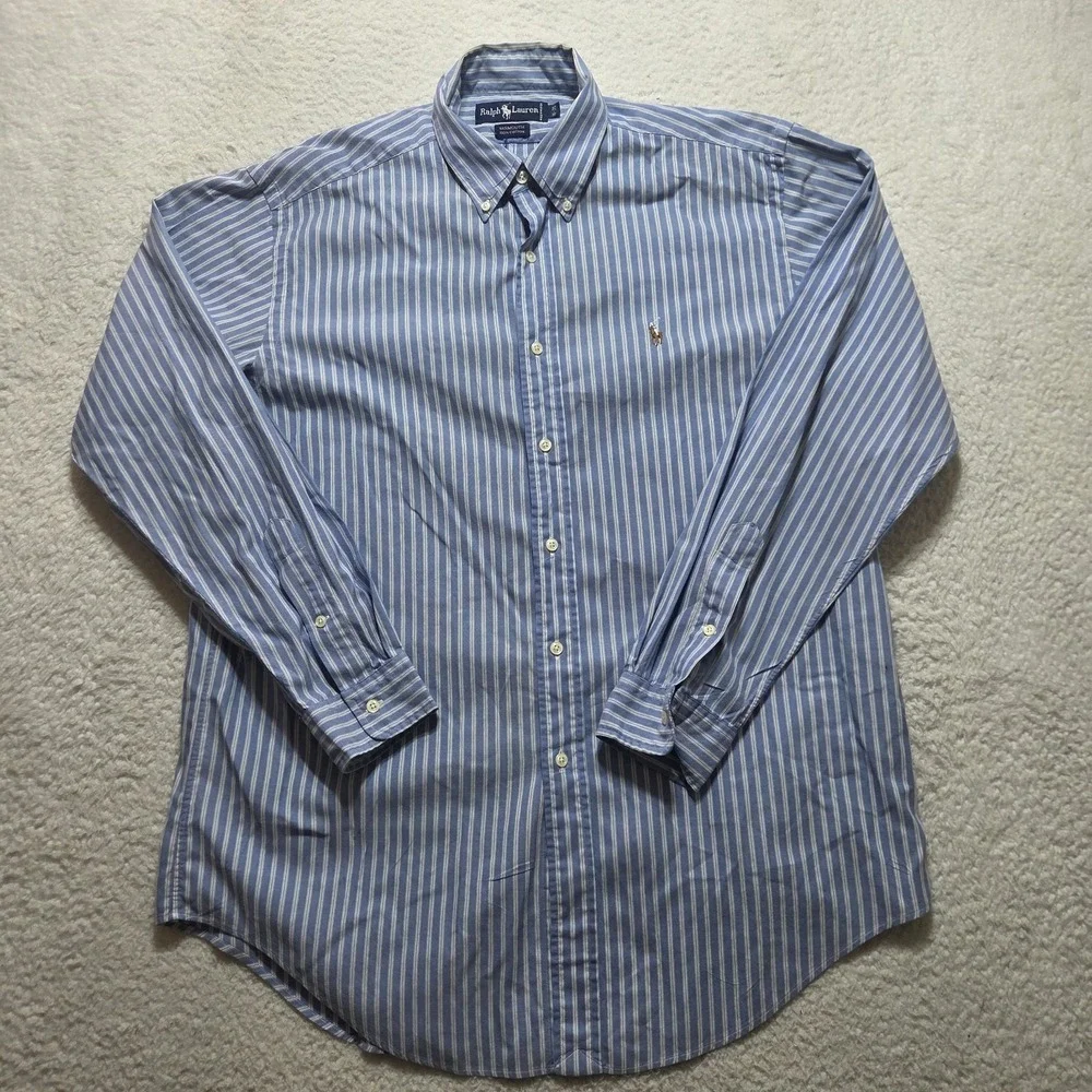 Vtg Polo Ralph Lauren‎ Shirt Mens XL 16-35 Blue Striped Yarmouth Button Down